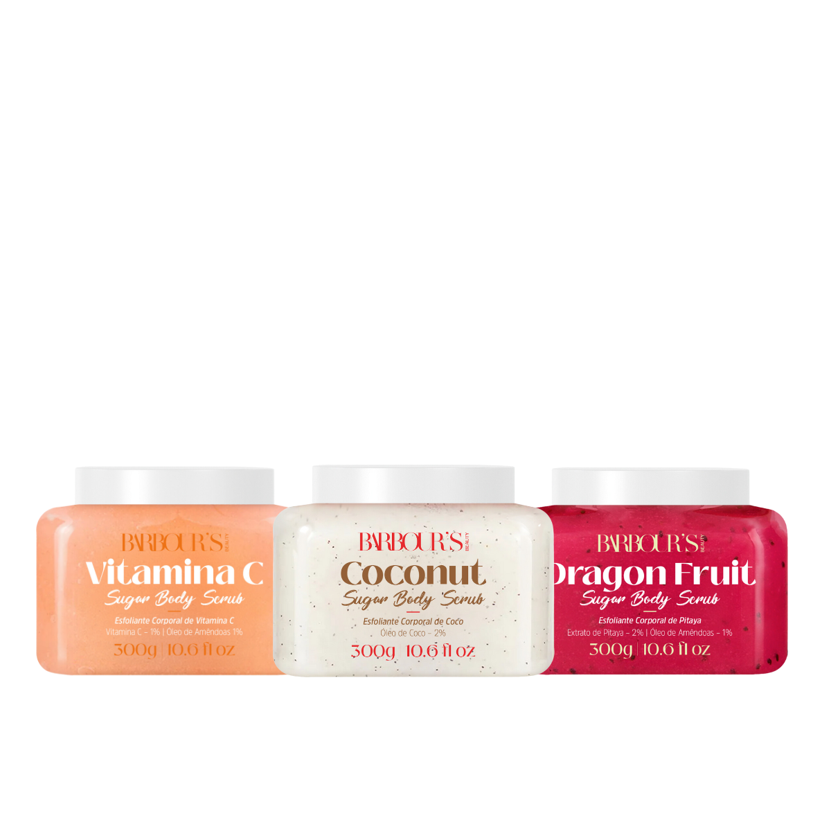 Kit 3 Esfoliantes Corporais - Vitamina C, Coco e Pitaya