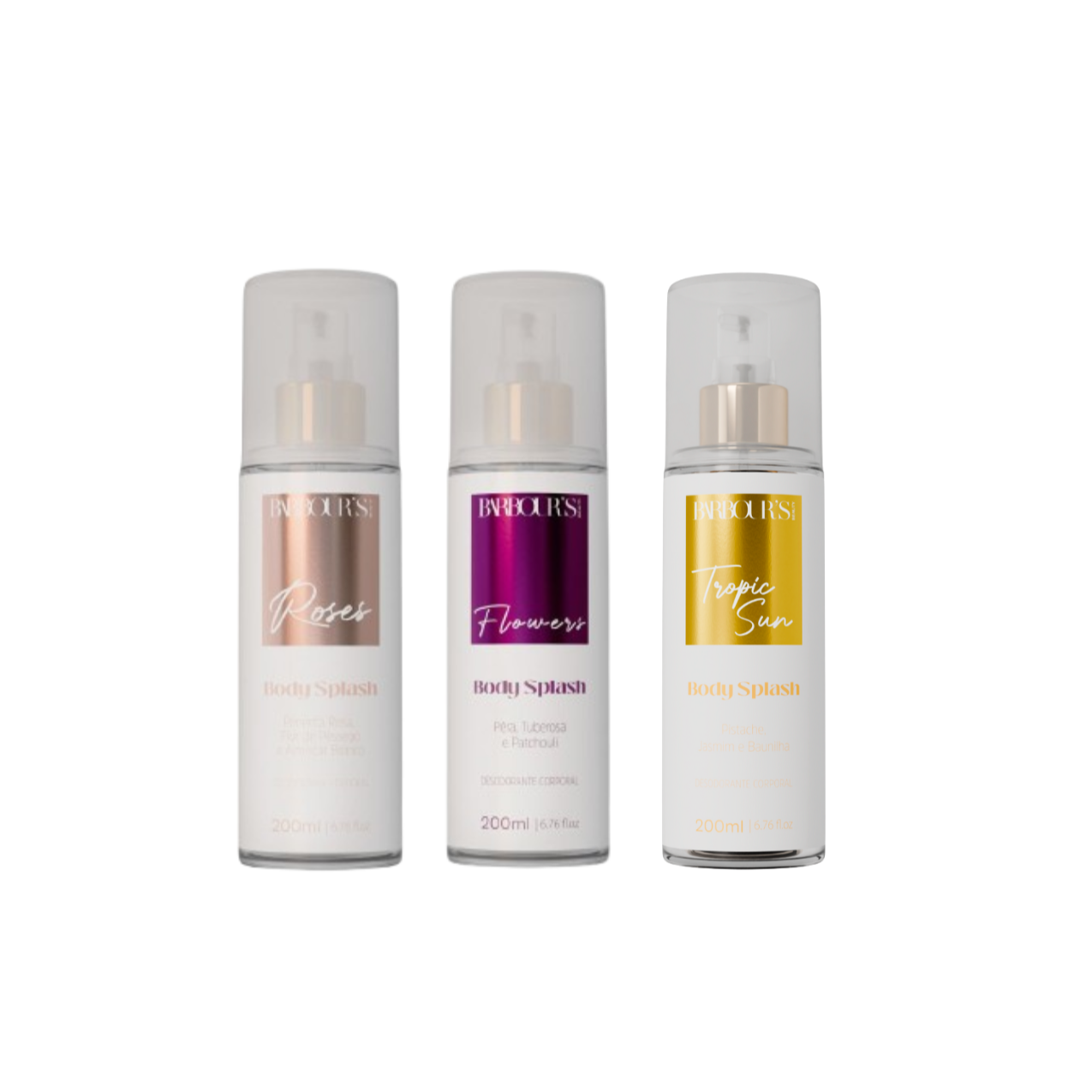 Kit 3 Body Splash Desodorante Colônia 200ml - Roses, Flowers e Tropic Sun