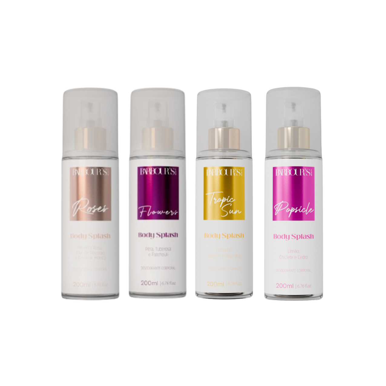 Kit 4 Body Splash Desodorante Colônia 200ml - Tropic Sun, Popsicle, Flowers e Roses