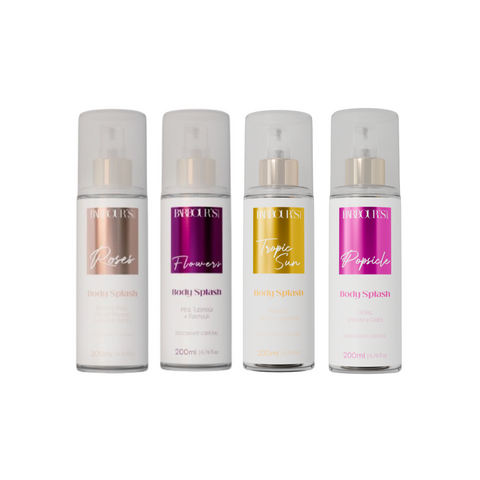 Kit 4 Body Splash Desodorante Colônia 200ml - Tropic Sun, Popsicle, Flowers e Roses