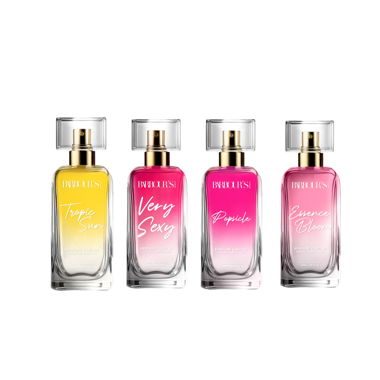 Kit 4 Perfumes de Cabelo – Tropic Sun, Popsicle, Very Sexy e Essence Bloom