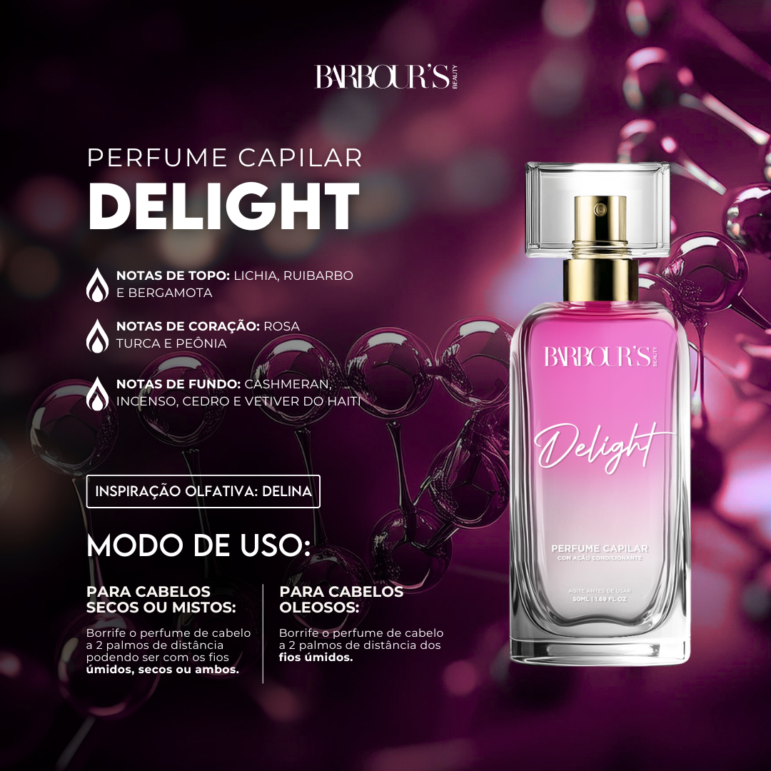 Perfume para cabelo Delight / finalizador termoativo