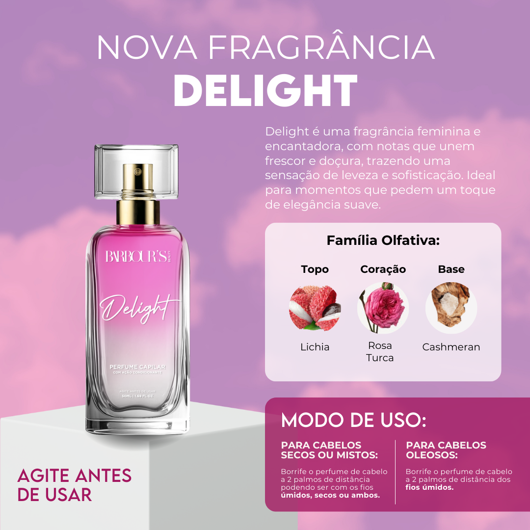 Perfume para cabelo Delight / finalizador termoativo