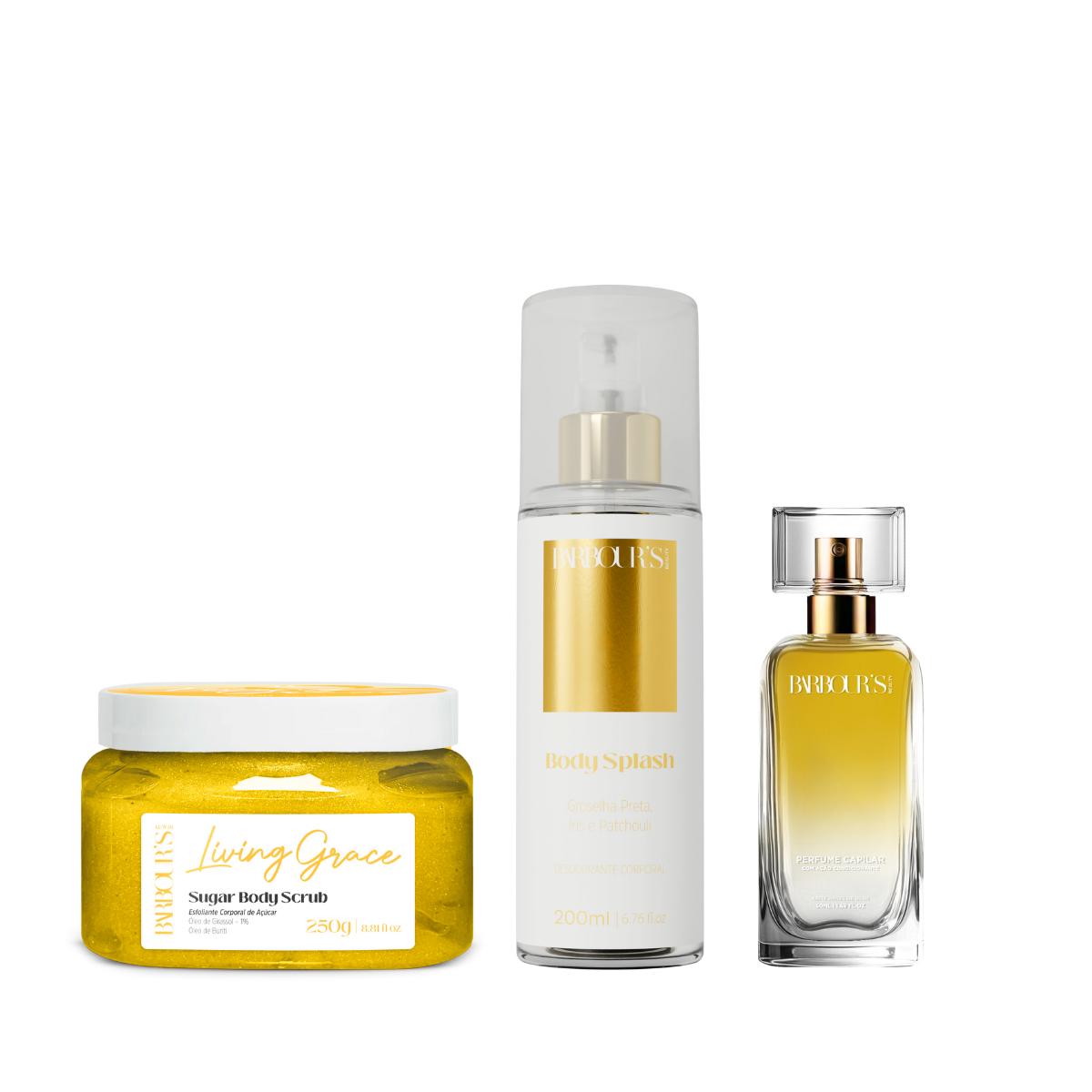 Kit Esfoliante Corporal, Body Splash e Perfume Capilar - Living Grace