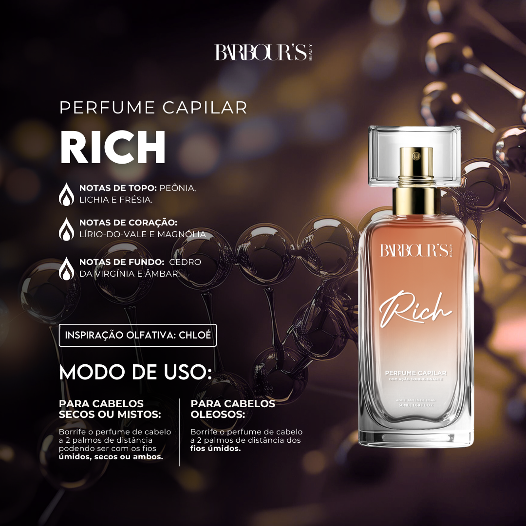 Perfume para cabelo Rich / finalizador termoativo