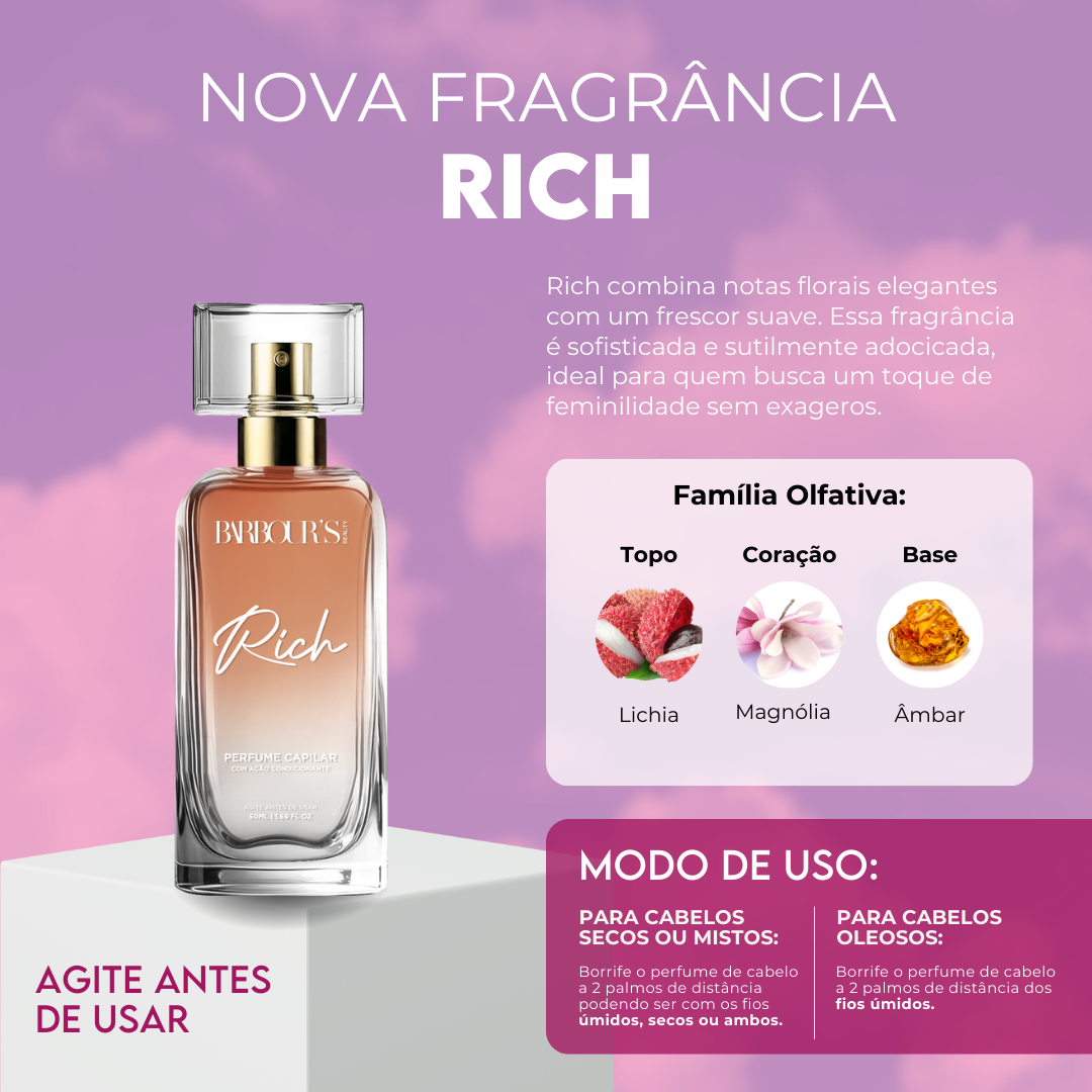 Perfume para cabelo Rich / finalizador termoativo