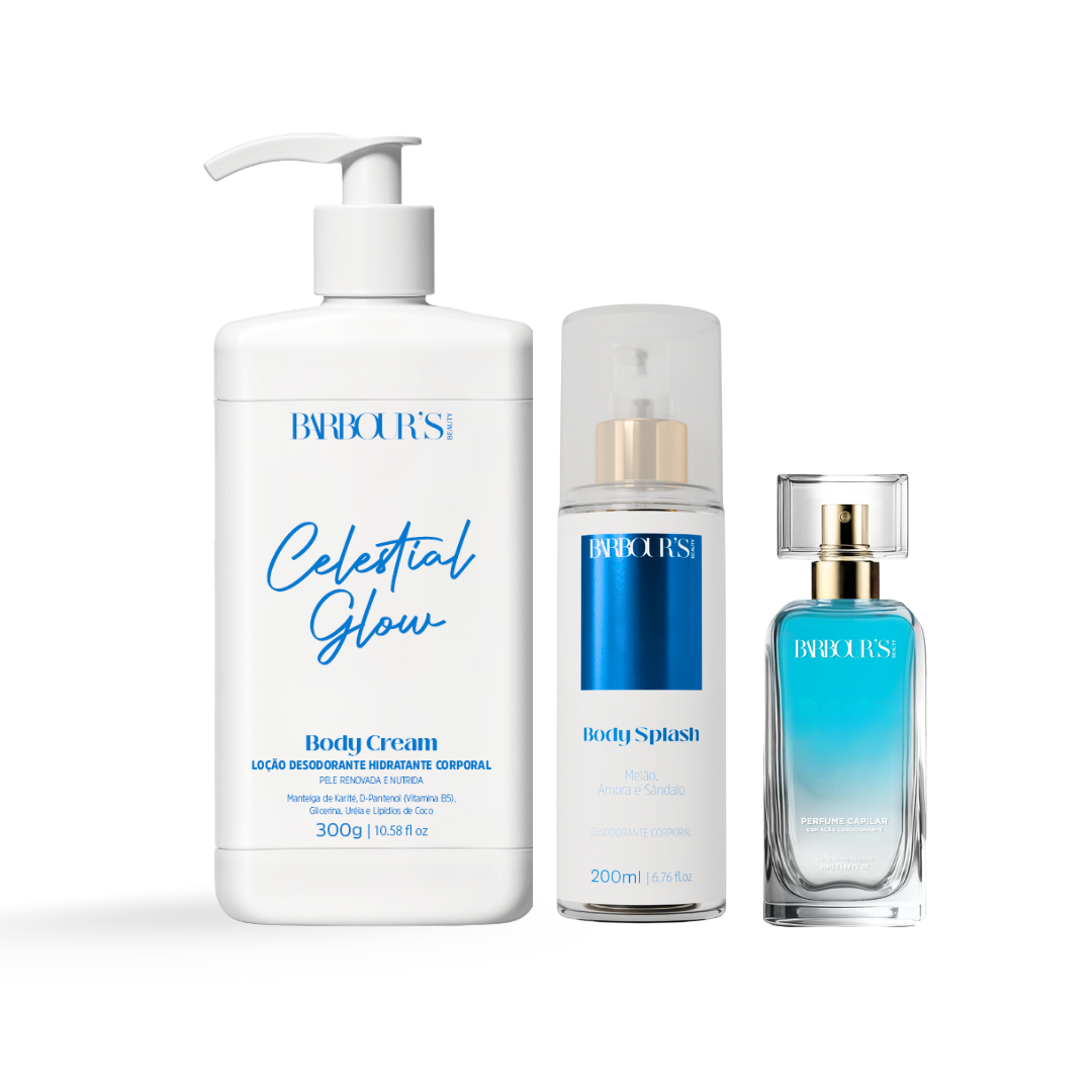 Kit Celestial Glow - Perfume de Cabelo, Body Splash e Body Cream