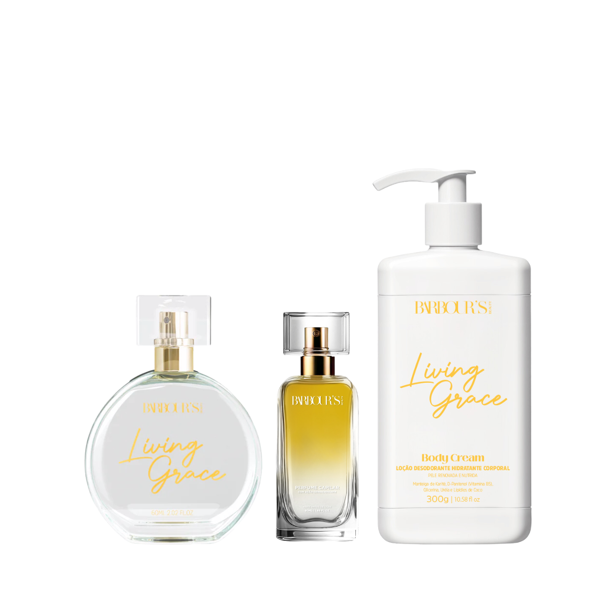 Kit Desodorante Colônia, Body Cream e Perfume Capilar Living Grace
