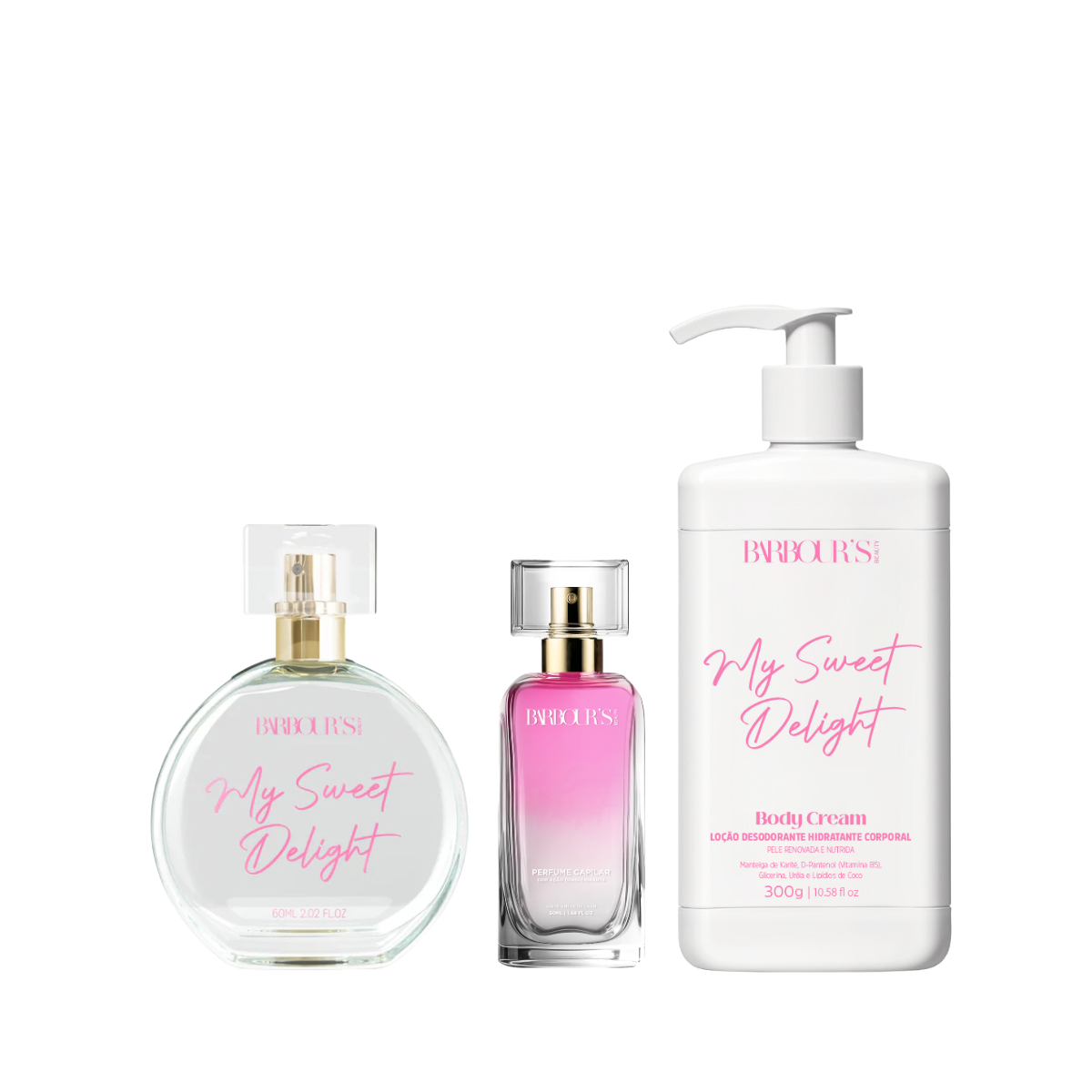 Kit Desodorante Colônia, Body Cream e Perfume Capilar My Sweet Delight