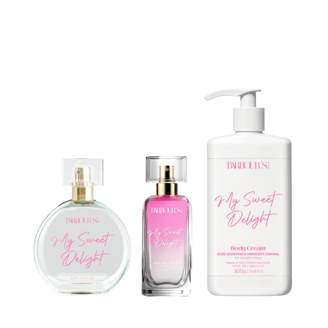 Kit Desodorante Colônia, Body Cream e Perfume Capilar My Sweet Delight