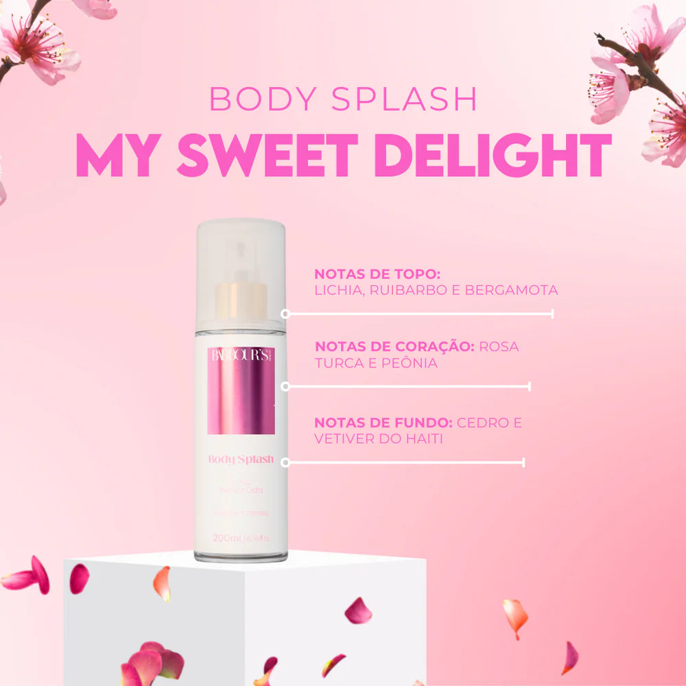 Kit Esfoliante, Body Cream, Body Splash e Perfume Capilar My Sweet Delight